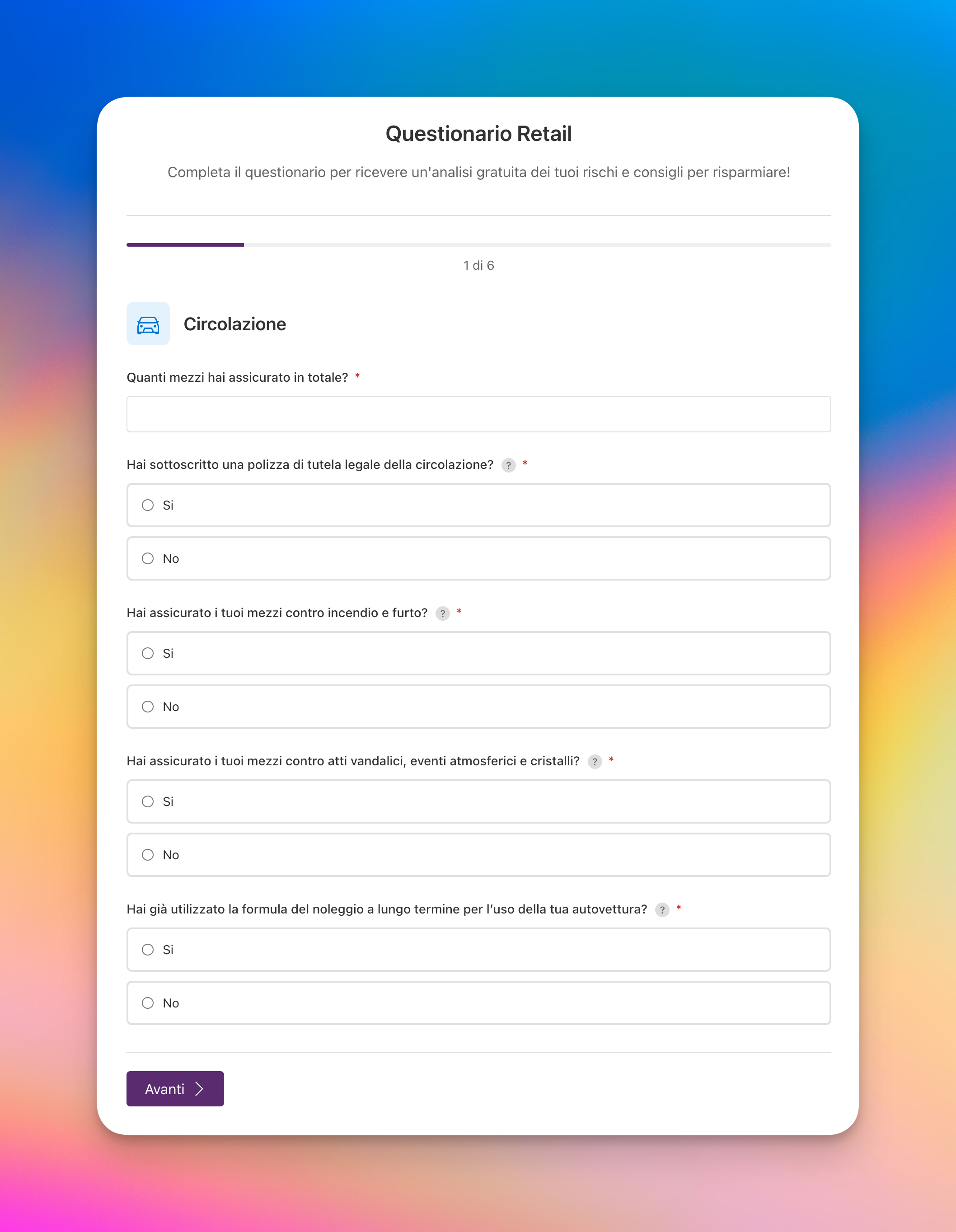 Screenshot Questionario Retail RISKASS